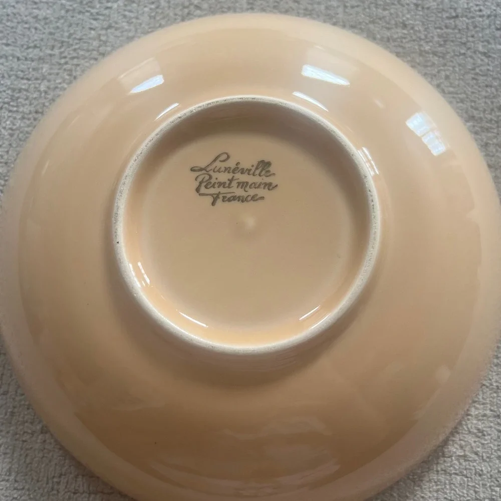 Luneville Peint Main France Hand Painted Ceramic Bowl Yellow Leaves 8.25